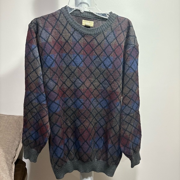 Vtg Natural Issue Sweater Mens Large Multicolor Plaid Grandpa Preppy Academia - Picture 3 of 8